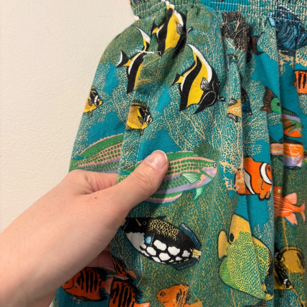 Unisex Vtg Chefwear Tropical Fish Print Baggy Pants Mens Small Made in USA 90s - Picture 11 of 12